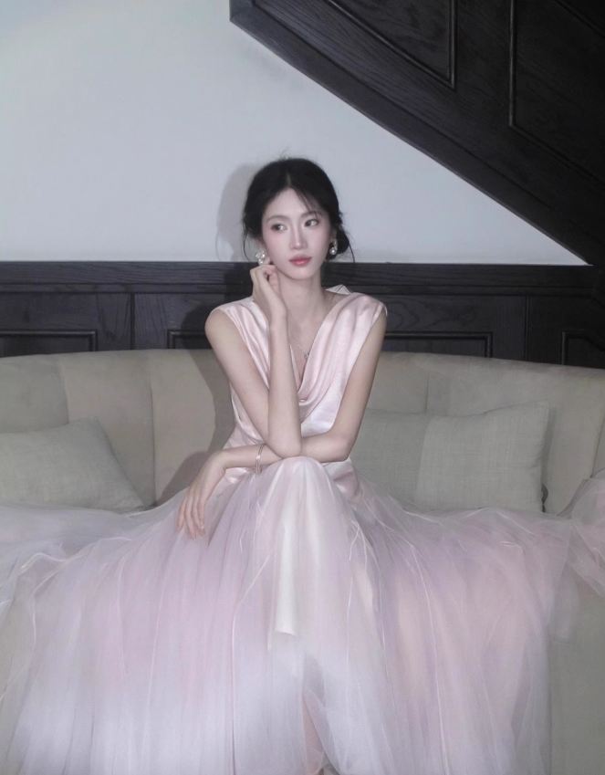 Gentle Light Pink Ball Gown Tulle Satin Prom Dress 16th Birthday Dress DP3569
