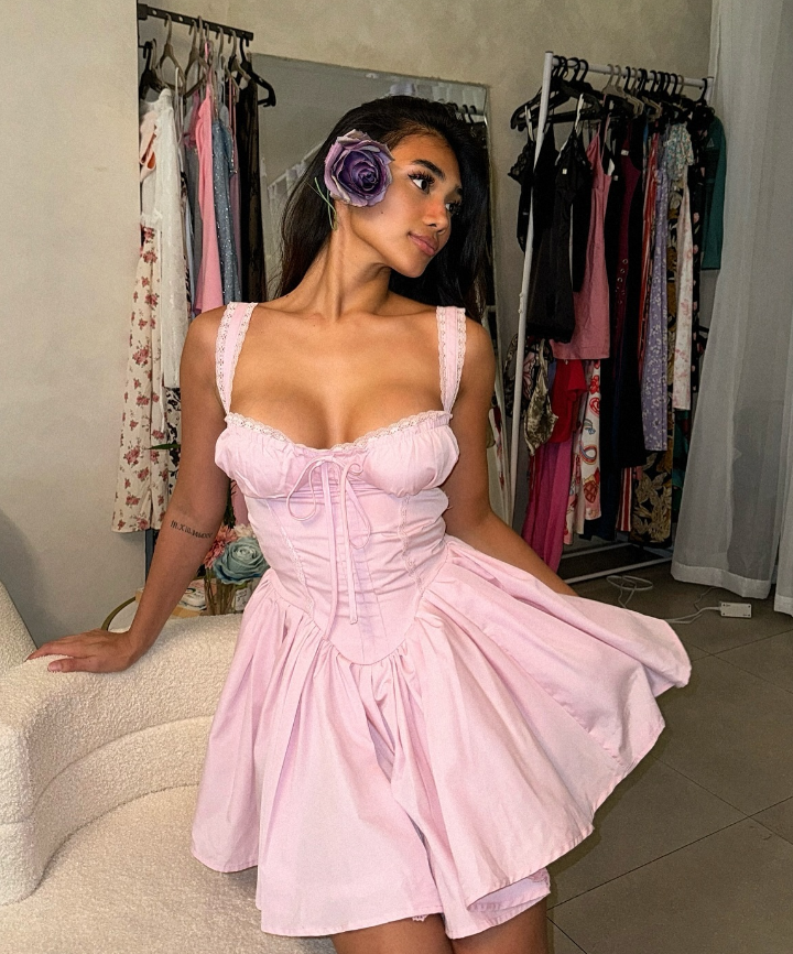 Cute Pink A Line Straps Lace Satin Short Homecoming Dress Outfits DP1376