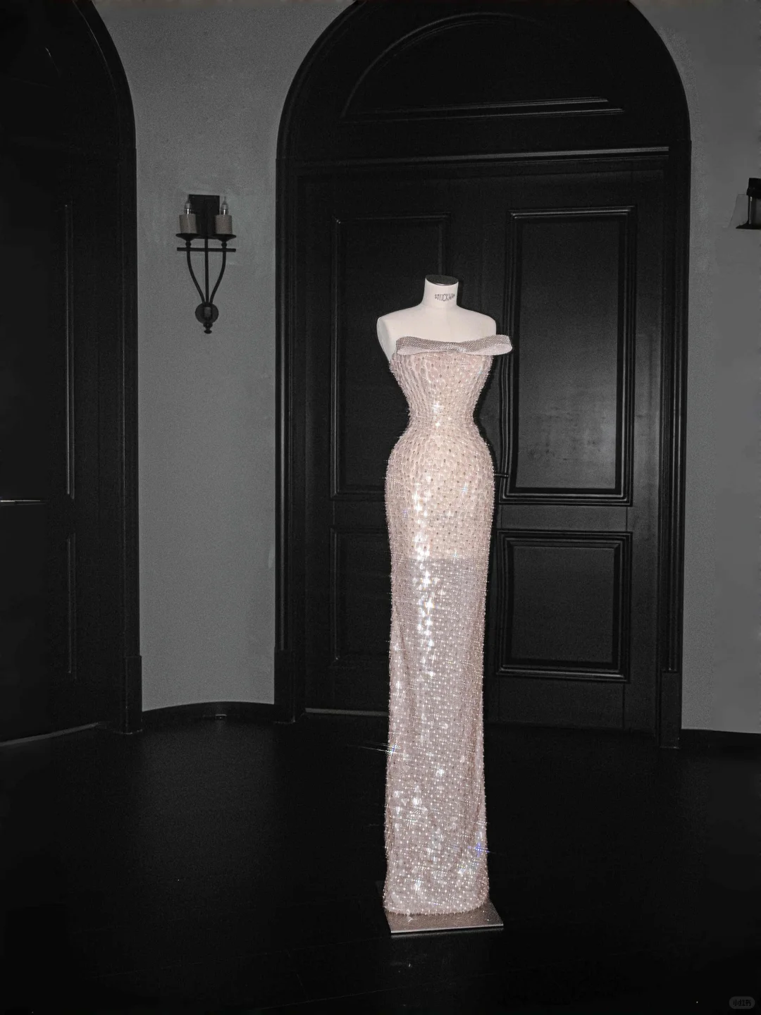Champagne Sheath Strapless Beaded Sequin Tulle Long Prom Dress Evening Dress DP2656