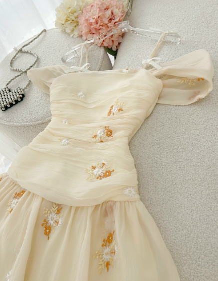 Chic Chiffon Straps Ruched Bodice Homecoming Dress DP555