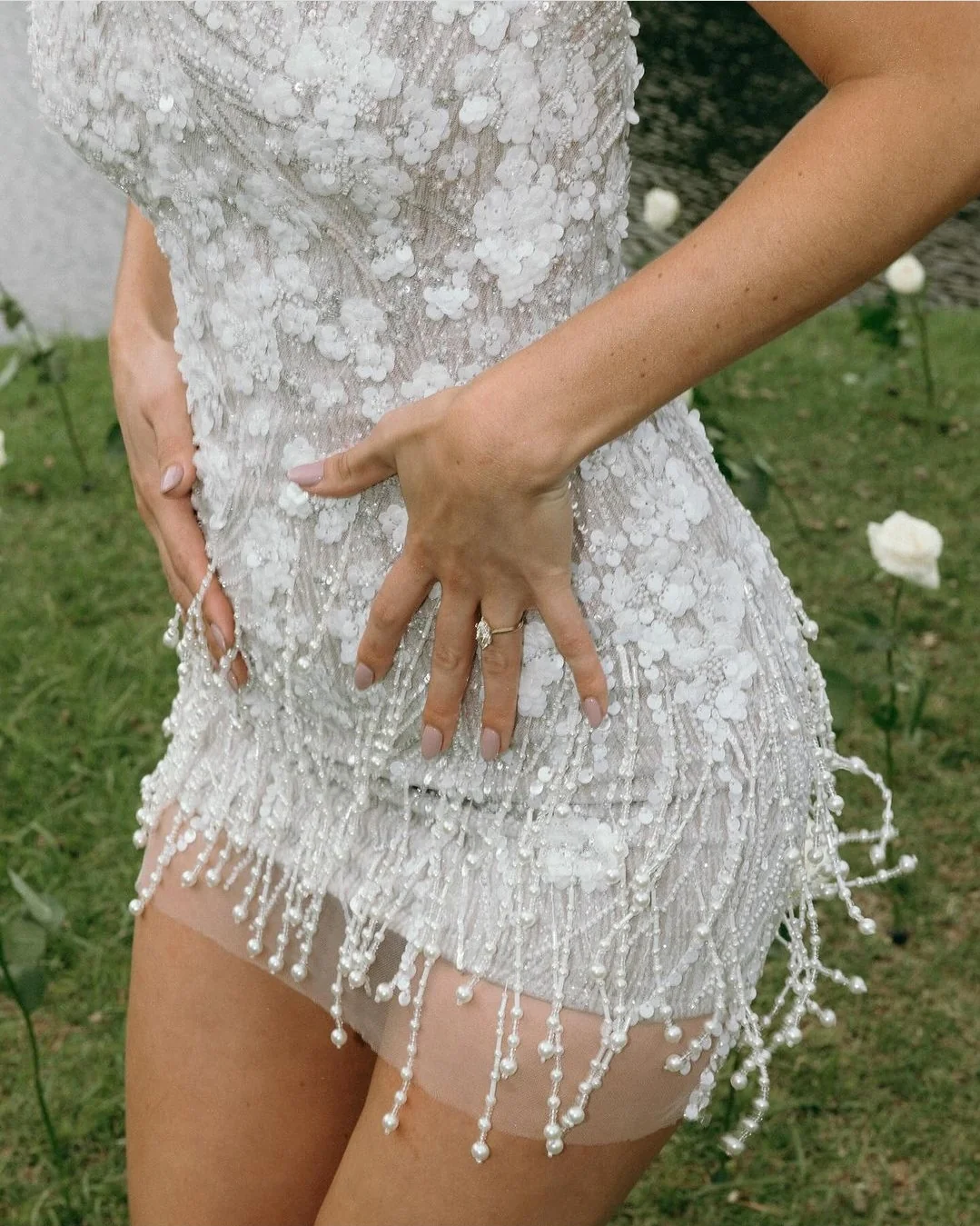 Exquisite A Line Strapless White Sequin Pearl Tulle Short Homecoming Dress Cocktail Dress DP2844
