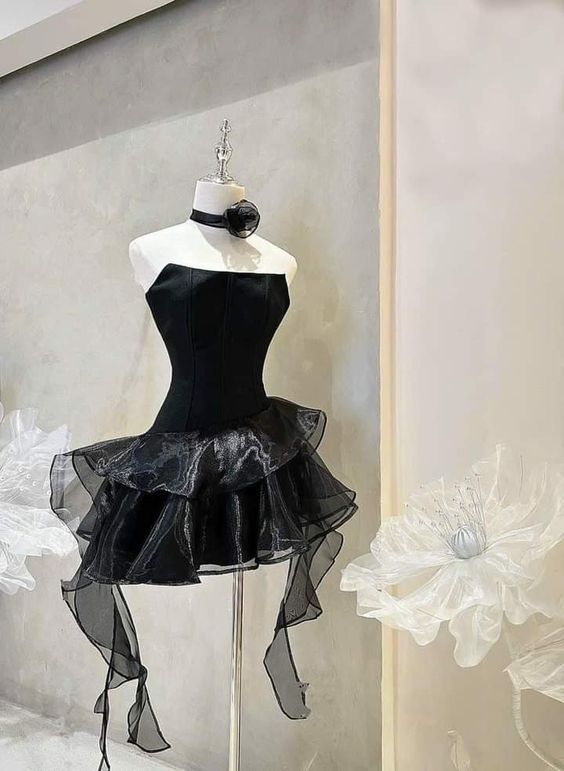 Black Strapless Homecoming Dress Short Cocktail Prom Dress DP463