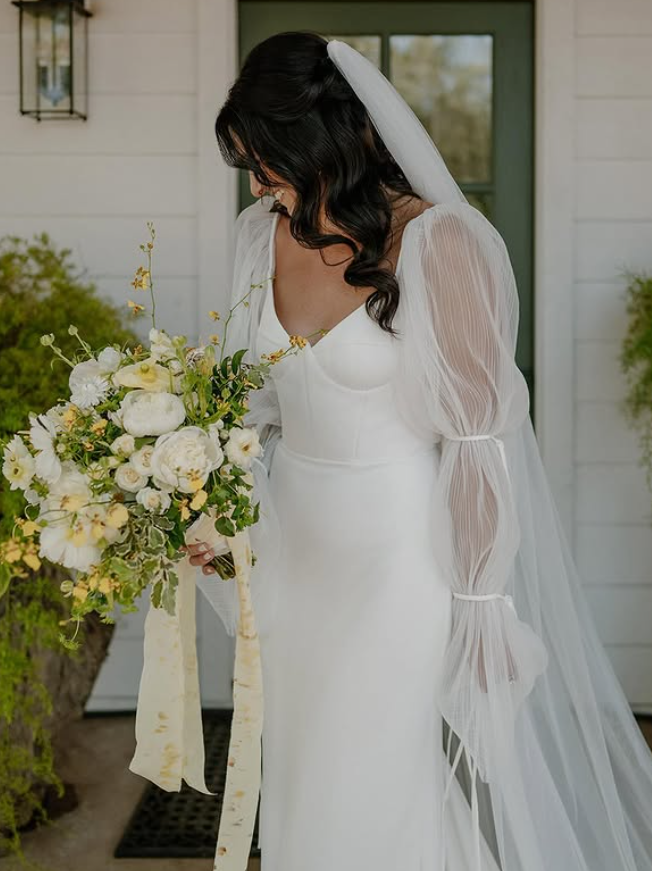 Mermaid Long Sleeve Tulle Satin Long Sweep Wedding Dress DP3657