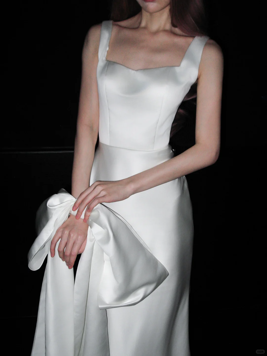 Big Bowknot Mermaid Strap White Lace Satin Long Wedding Dress DP8123