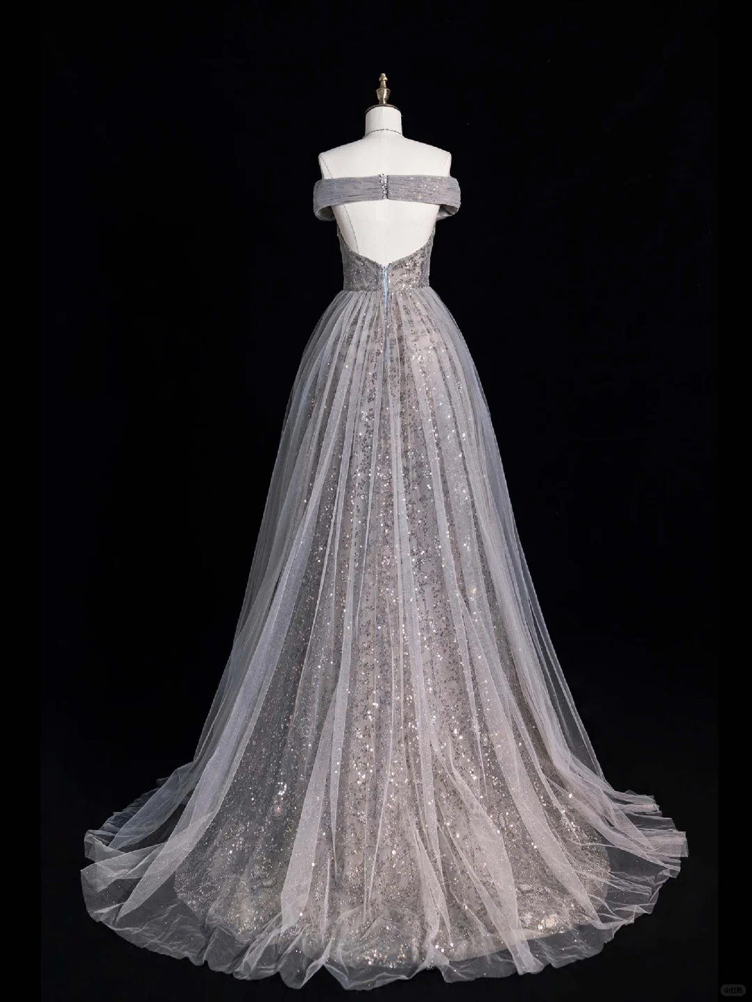 Elegant A Line Off the Shoulder Sequin Grey Tulle Prom Dress Graduation Prom Dress DP2212