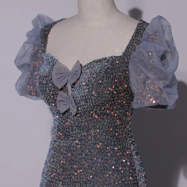 Shiny Grey Sequins Evening Dress Mermaid Bow Prom Dress DP209