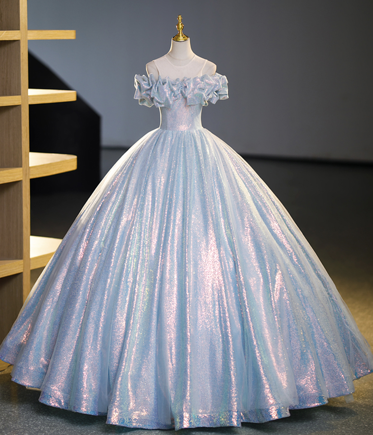 Sparkly Sequin Off The Shoulder Long Prom Dress Ball Gown DP364