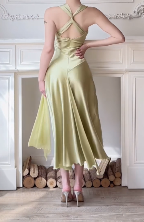 Light Green Mermaid Straps Satin Open Back Prom Dress Evening Dress DP3618