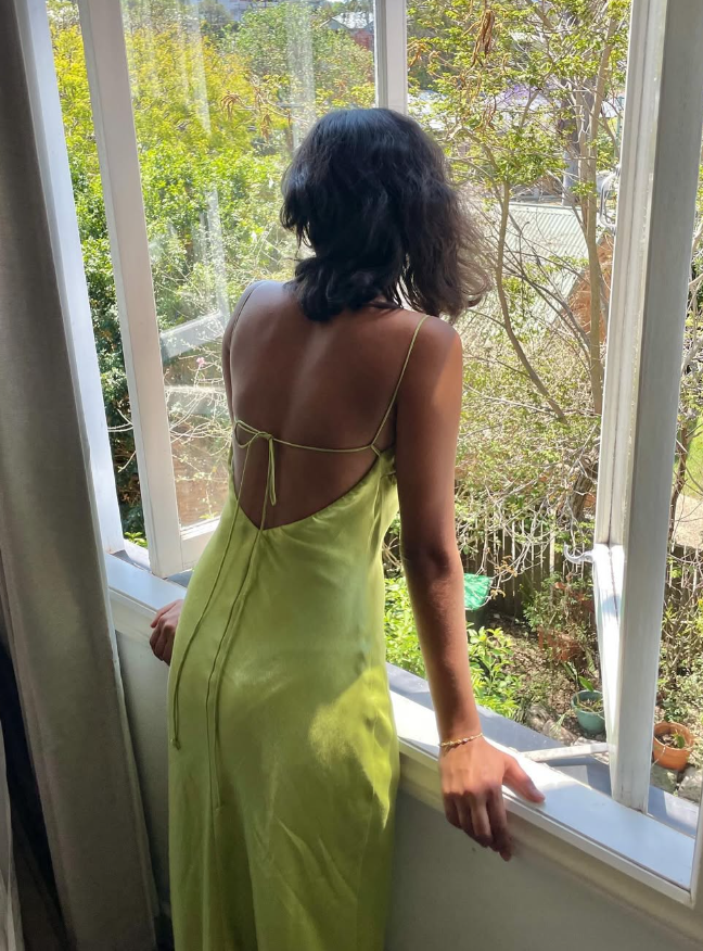 Simple Sheath Spaghetti Strap Green Satin Open Back Prom Dress Graduation Prom Dress DP2185