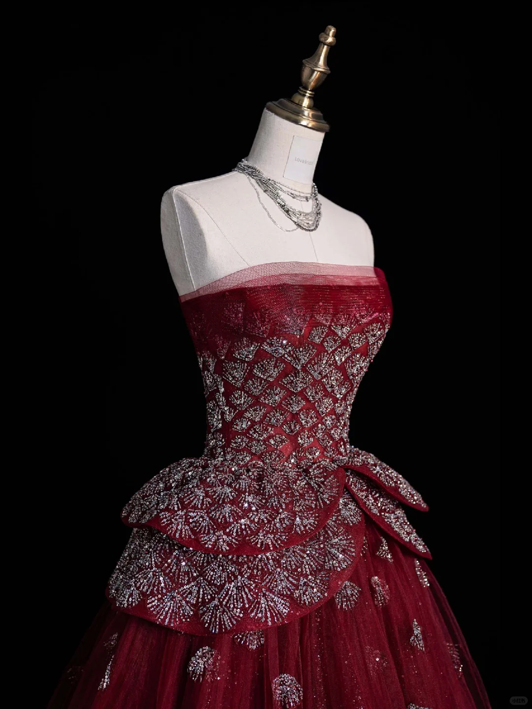 Gorgeous A Line Strapless Beaded Sequin Burgundy Tulle Long Prom Dress Evening Dress DP2174