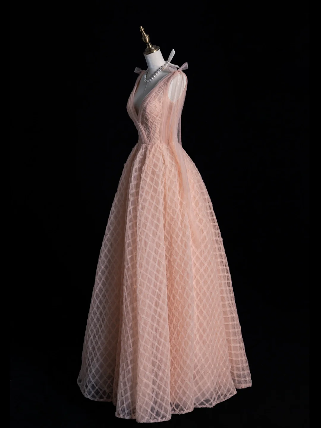 Cute A Line V Neck Tulle Long Prom Dress Graduation Prom Dress DP2264