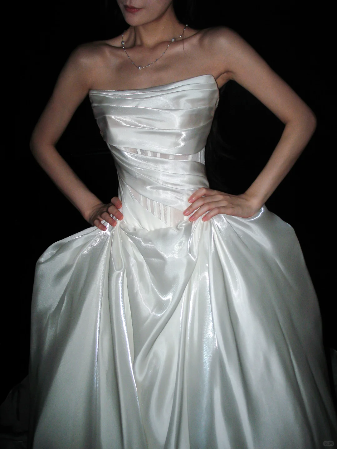 Pretty Ball Gown Strapless Corset Pleated White Satin Long Wedding Dress DP8093