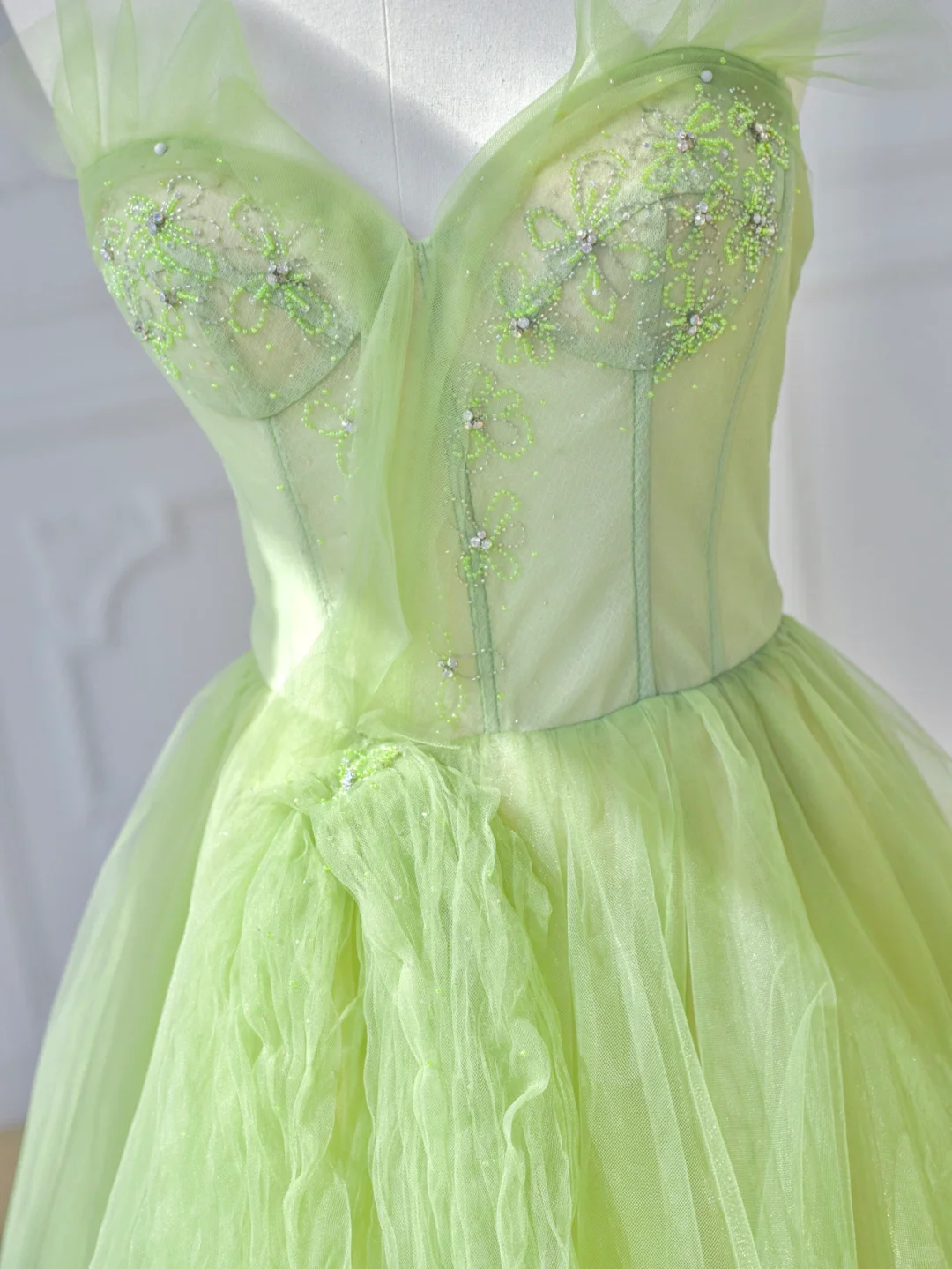 Green A Line Sweetheart Neck Beaded Tulle Long Prom Dress Party Dress DP2723