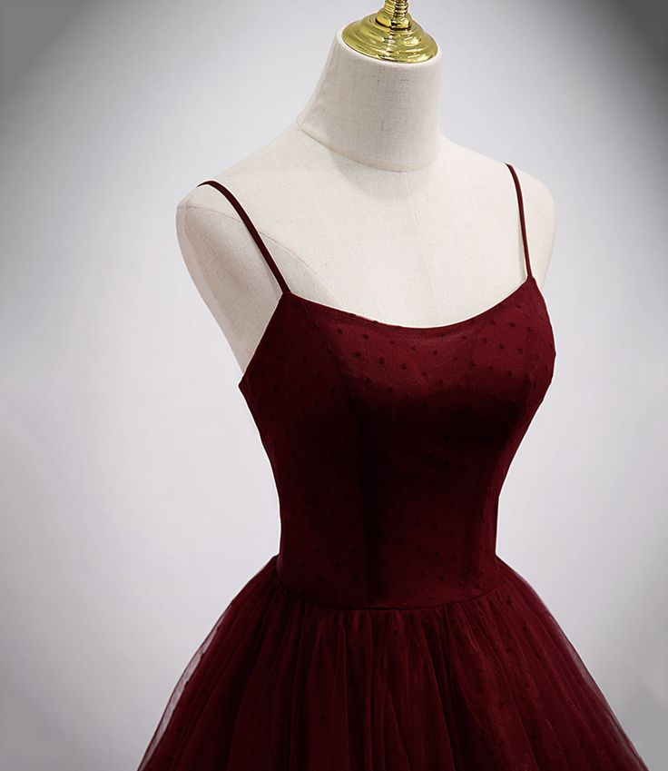 Burgundy Tulle A Line Long Prom Dress Party Evening Dress DP003