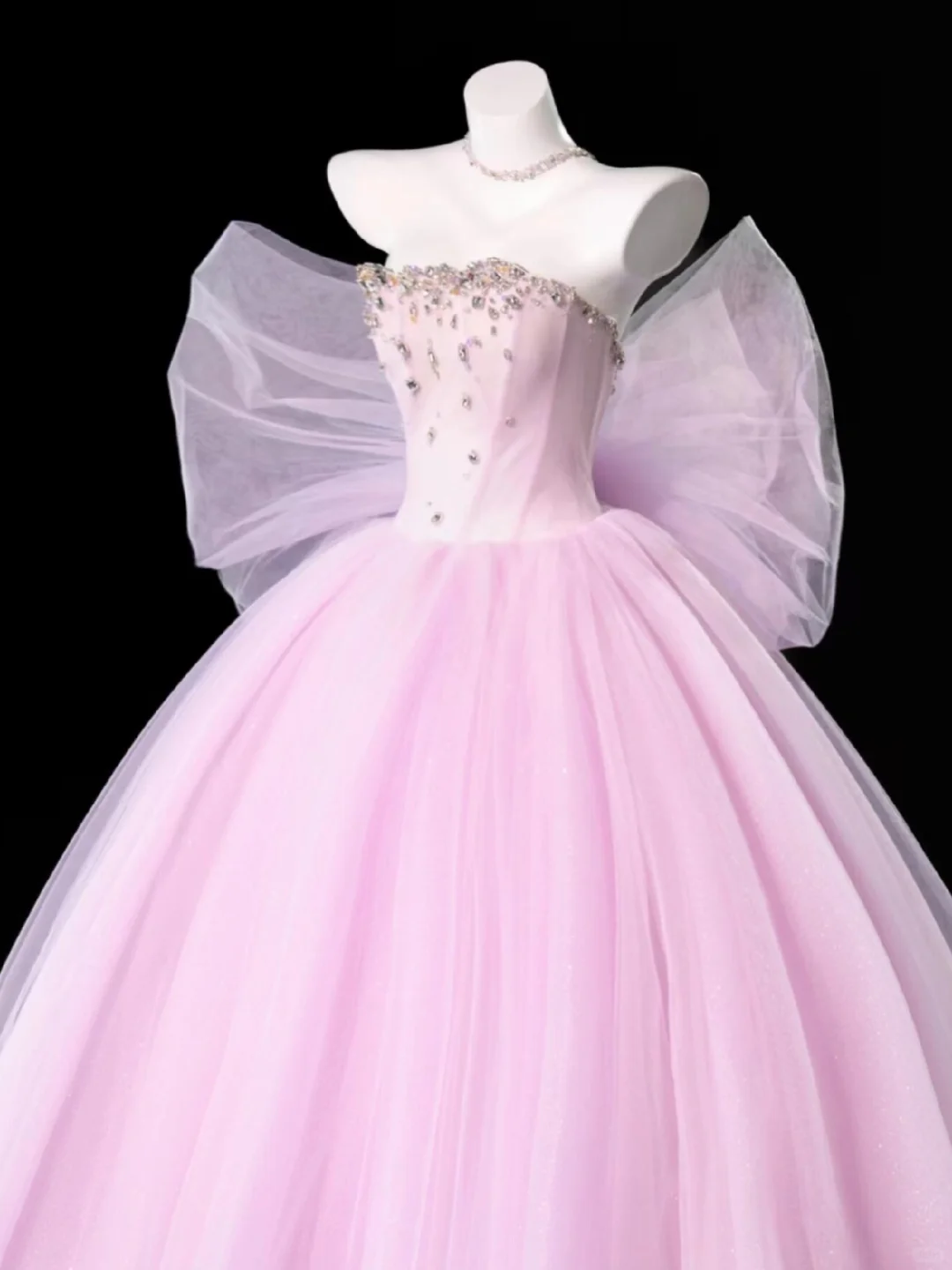 Gentle A Line Strapless Rhinestone Purple Tulle Party Dress Evening Dress DP2708