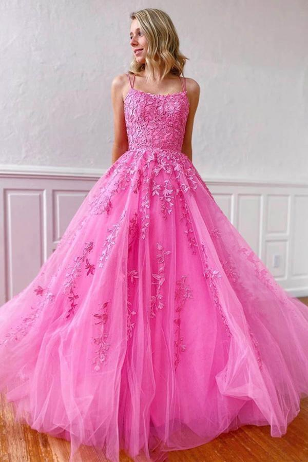 A-line Round Neck Tulle Lace Yellow Prom Dress Formal Dress DP2126