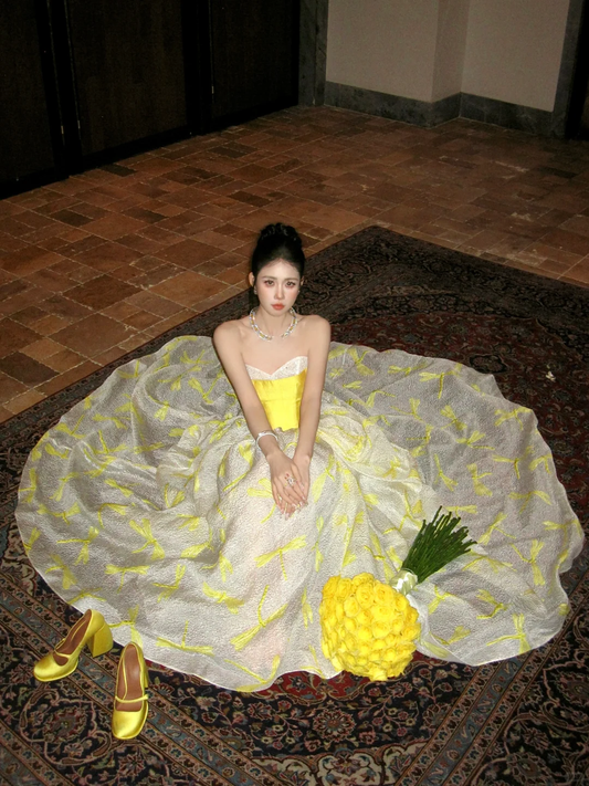 Charming A Line Sweetheart Neck Yellow Satin Long Sweep Party Dress Prom Dress DP2509