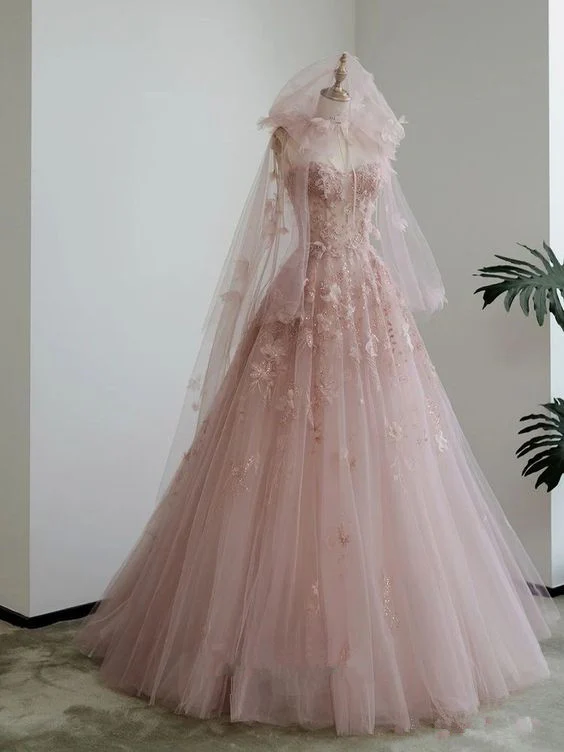 Fairy Spaghetti Straps Pink Tulle Prom Dress Princess Quinceanera Dress DP739