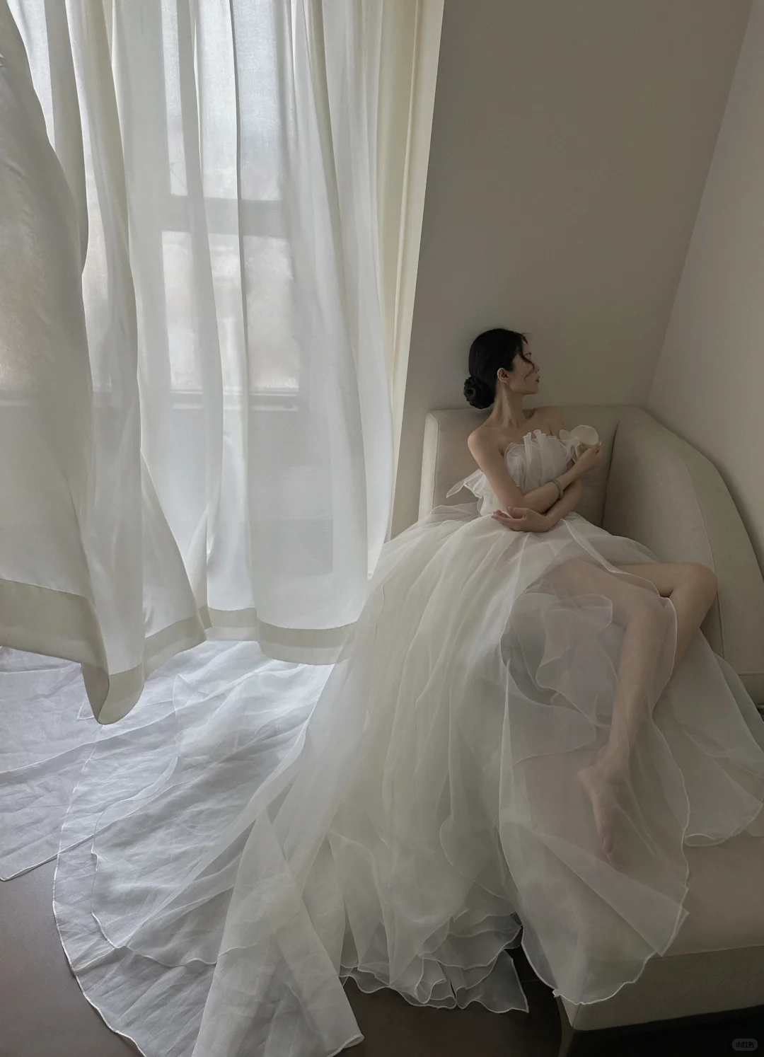 Gentle White Ball Gown Strapless Organza Prom Dress 16th Birthday Dress Wedding Dress DP3474