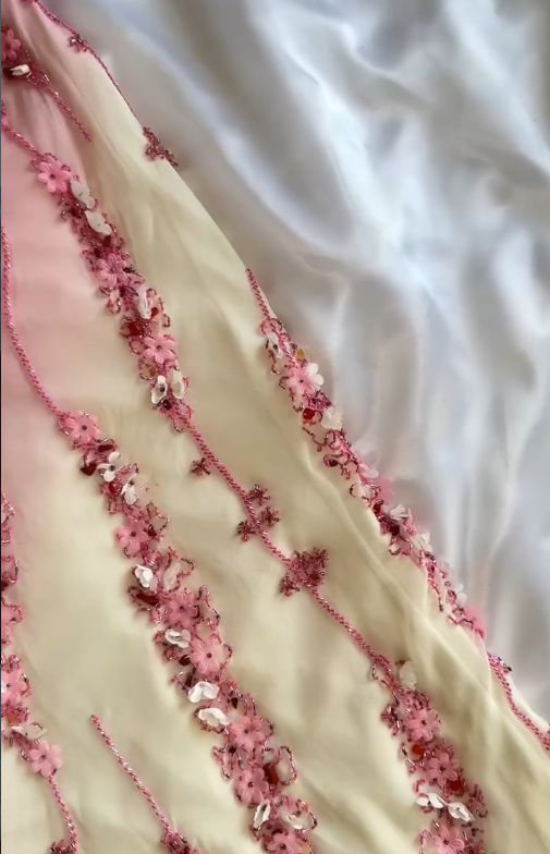 Vintage Pink Ombre Exquisite Floral Beaded Chiffon Long Prom Dress DP5076