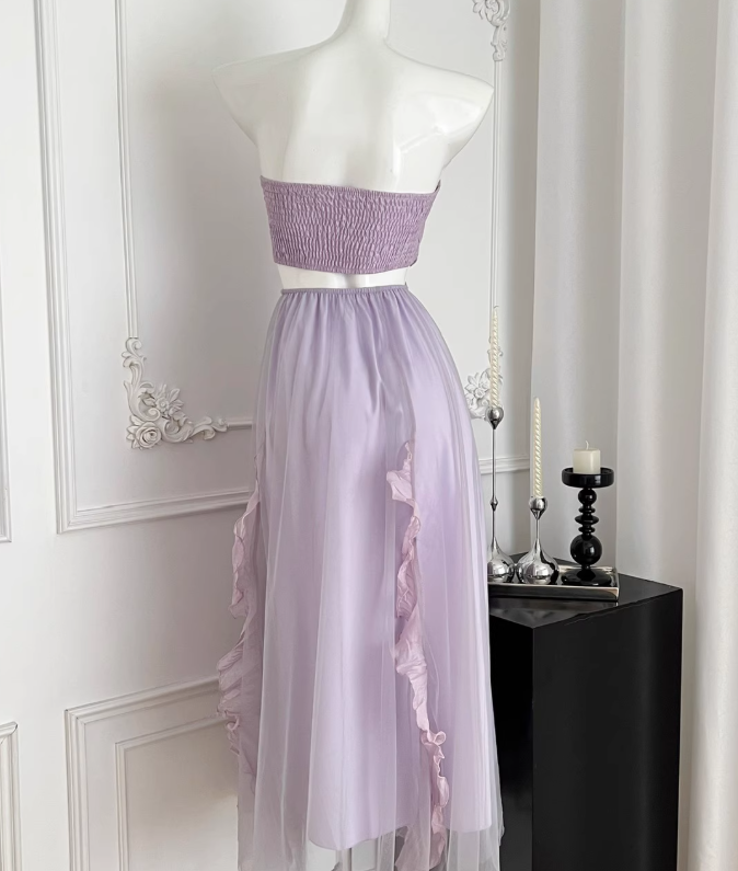 Purple A Line Sweetheart Neck Tulle Vacation Dress Homecoming Dress Outfits DP3544