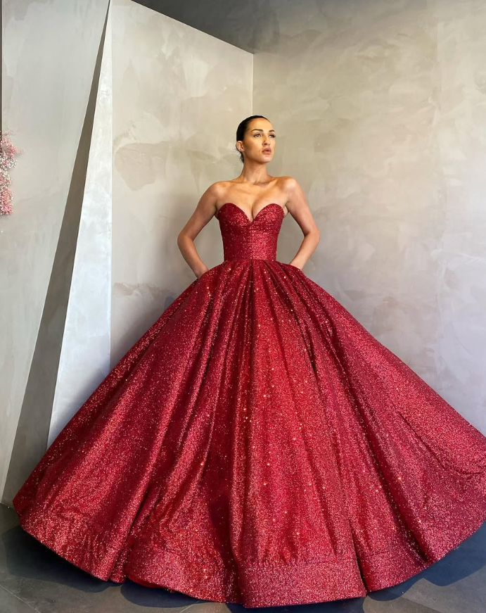 Red Sexy Ball Gown Sweetheart Neck Sequin Prom Dress Evening Dress DP5591