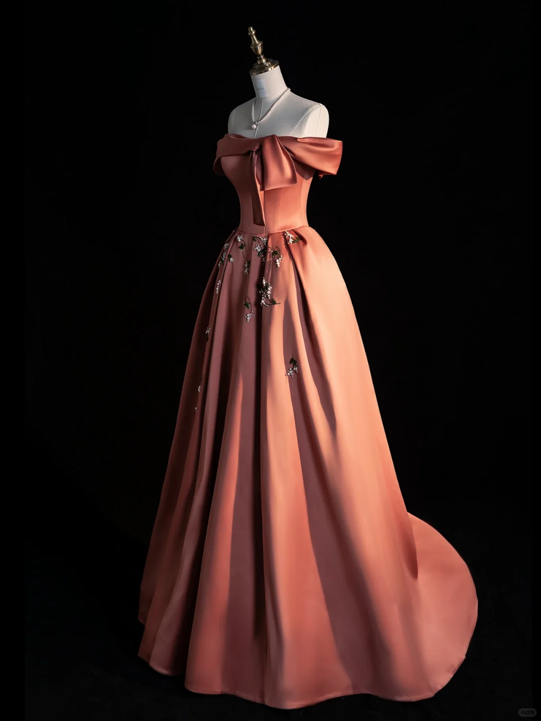 Elegant A Line Off the Shoulder Flower Beaded Satin Party Dress Evening Dress DP2285