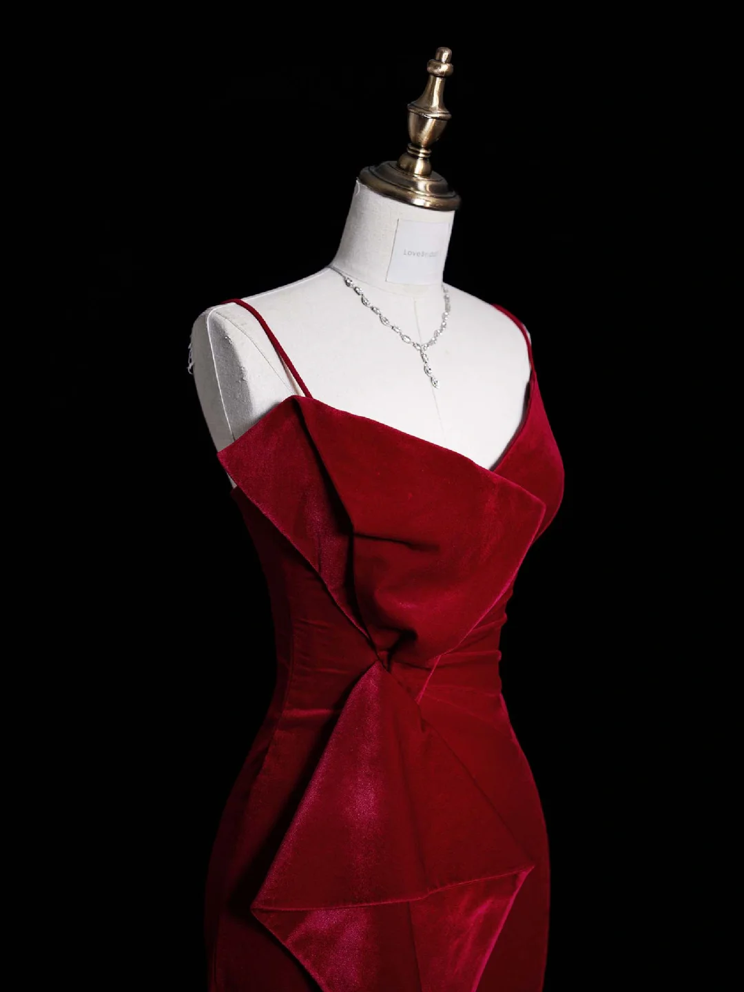 New Mermaid Spaghetti Strap Burgundy Velvet Long Evening Dress Party Dress DP2293