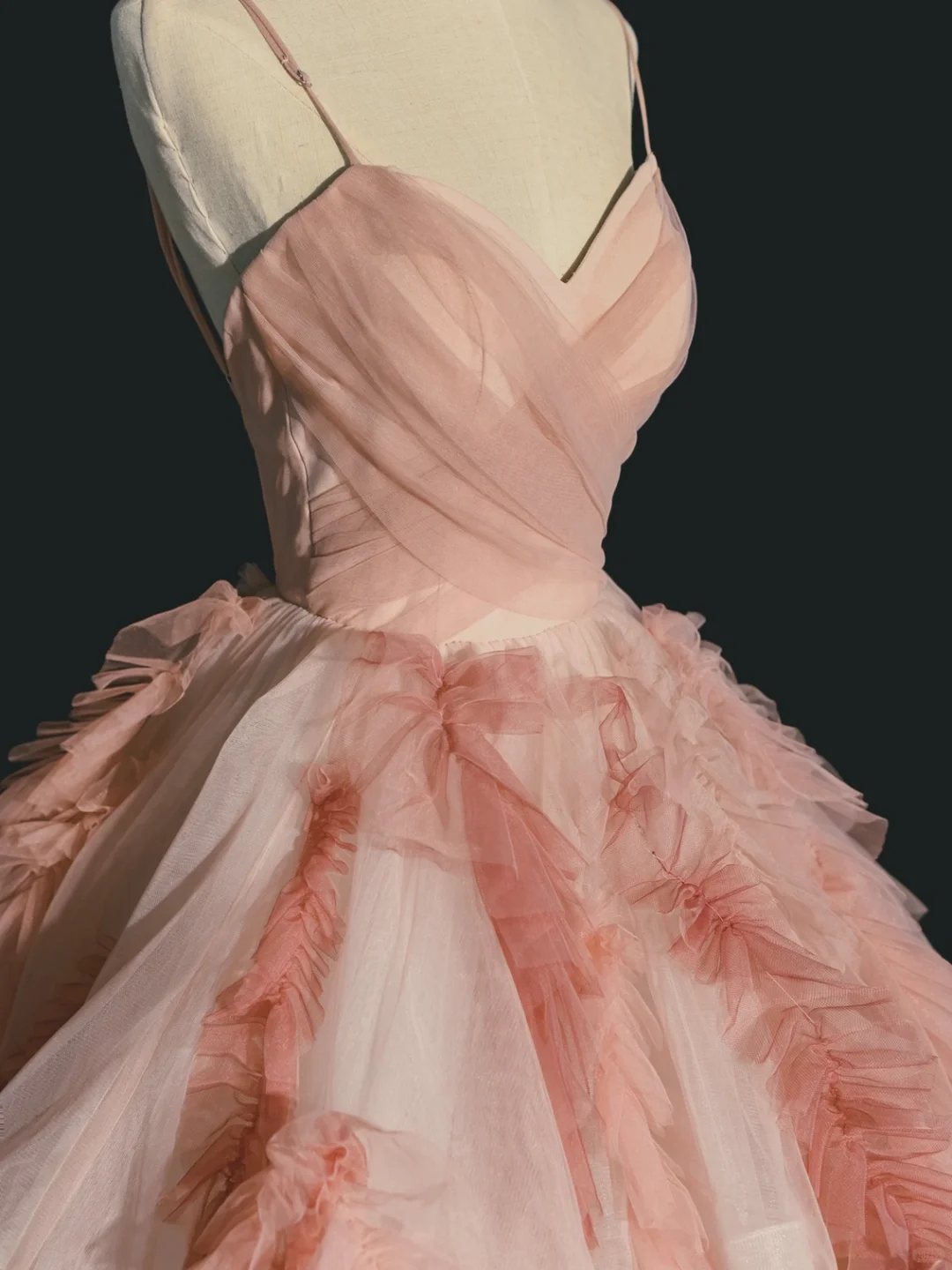 Pink A Line Spaghetti Strap Tulle Long Prom Dress Graduation Prom Dress DP2145
