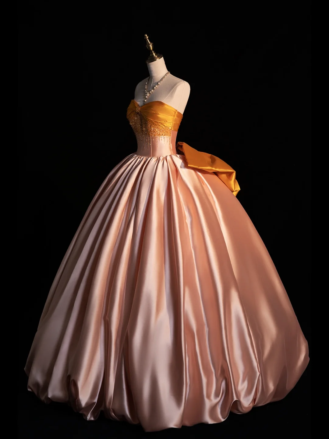 Cute A Line Sweetheart Neck Beaded Satin Long Prom Dress Graduation Prom Dress with Bow DP2267