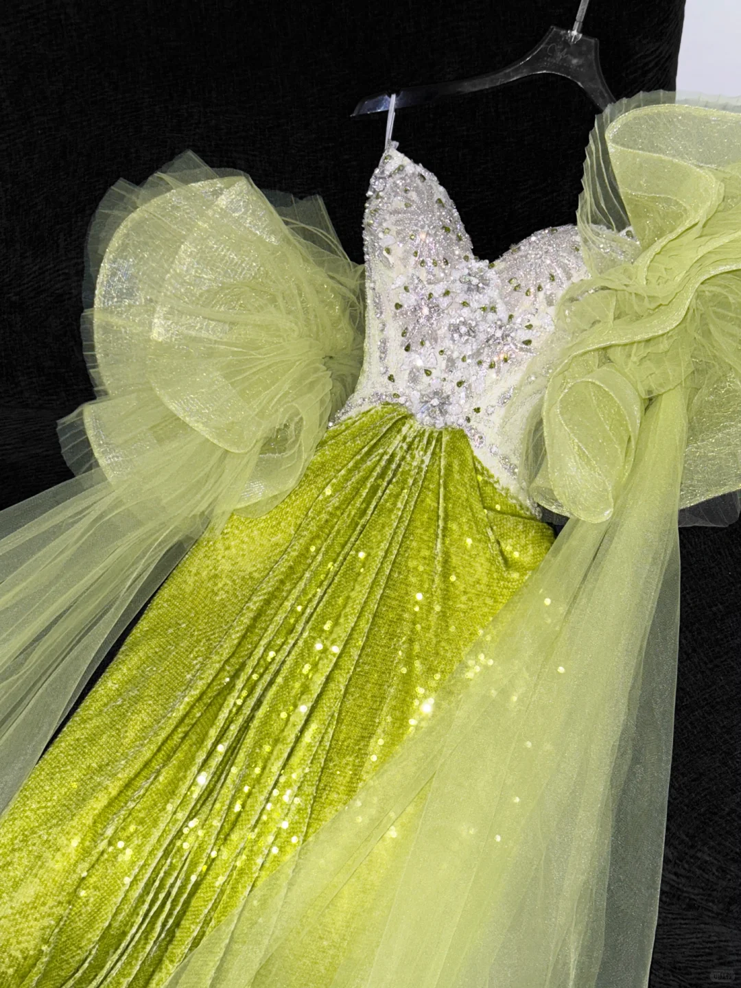 Gorgeous Mermaid Strapless Rhinestone Green Sequin Tulle Long Prom Dress Evening Dress DP2557