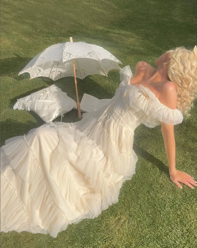 Princess A Line Off the Shoulder Satin Tulle Long Prom Dress Evening Dress DP1726