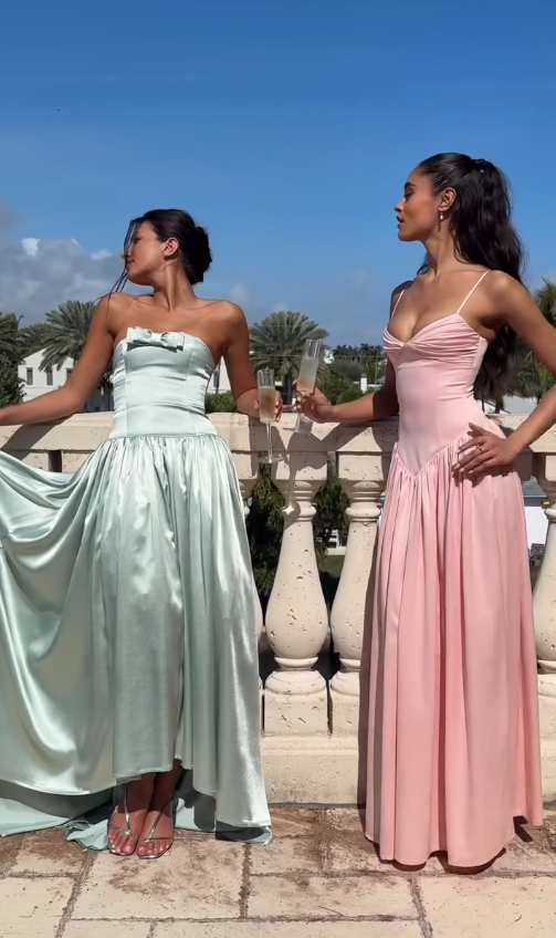 Princess A Line Strapless Green Bow Satin Prom Dress Evening Dress DP4406