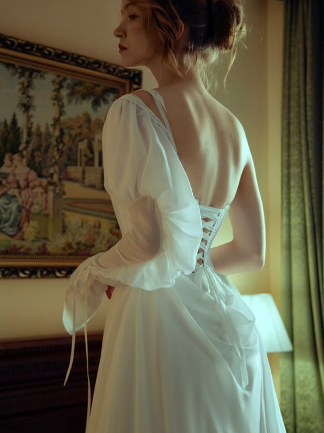 White A Line One Shoulder Flowy Chiffon Long Prom Dress Evening Dress DP4267