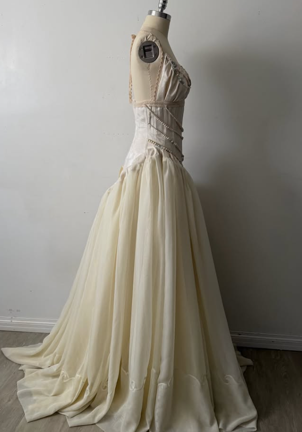 Vintage Apricot A Line Strapless Satin Long Prom Dress Evening Dress DP7888