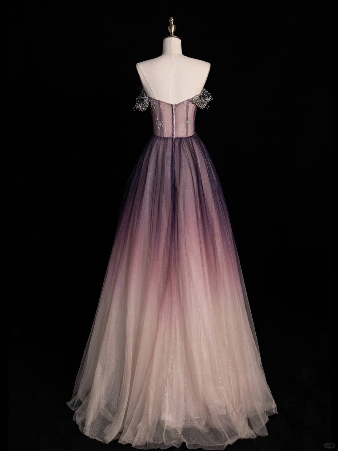 New A Line Off the Shoulder Purple Ombre Tulle Prom Dress Graduation Prom Dress DP2149