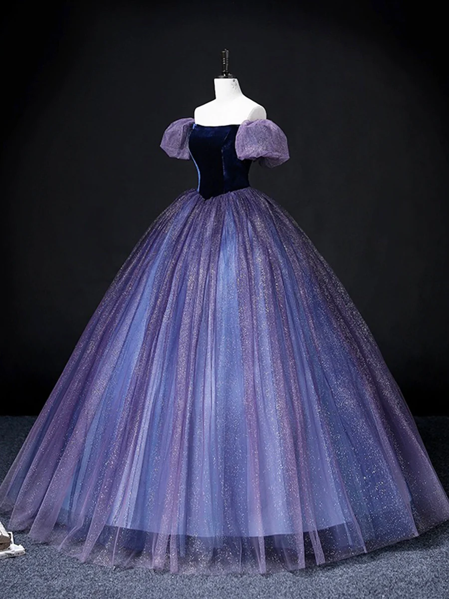 Beautiful Velvet Tulle Sweet 16 Prom Dress Off The Shoulder Ball Gown DP255