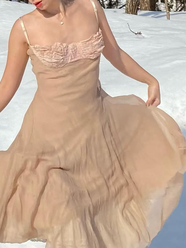 Khaki A Line Spaghetti Straps Lace Chiffon Prom Dress Evening Dress DP4018