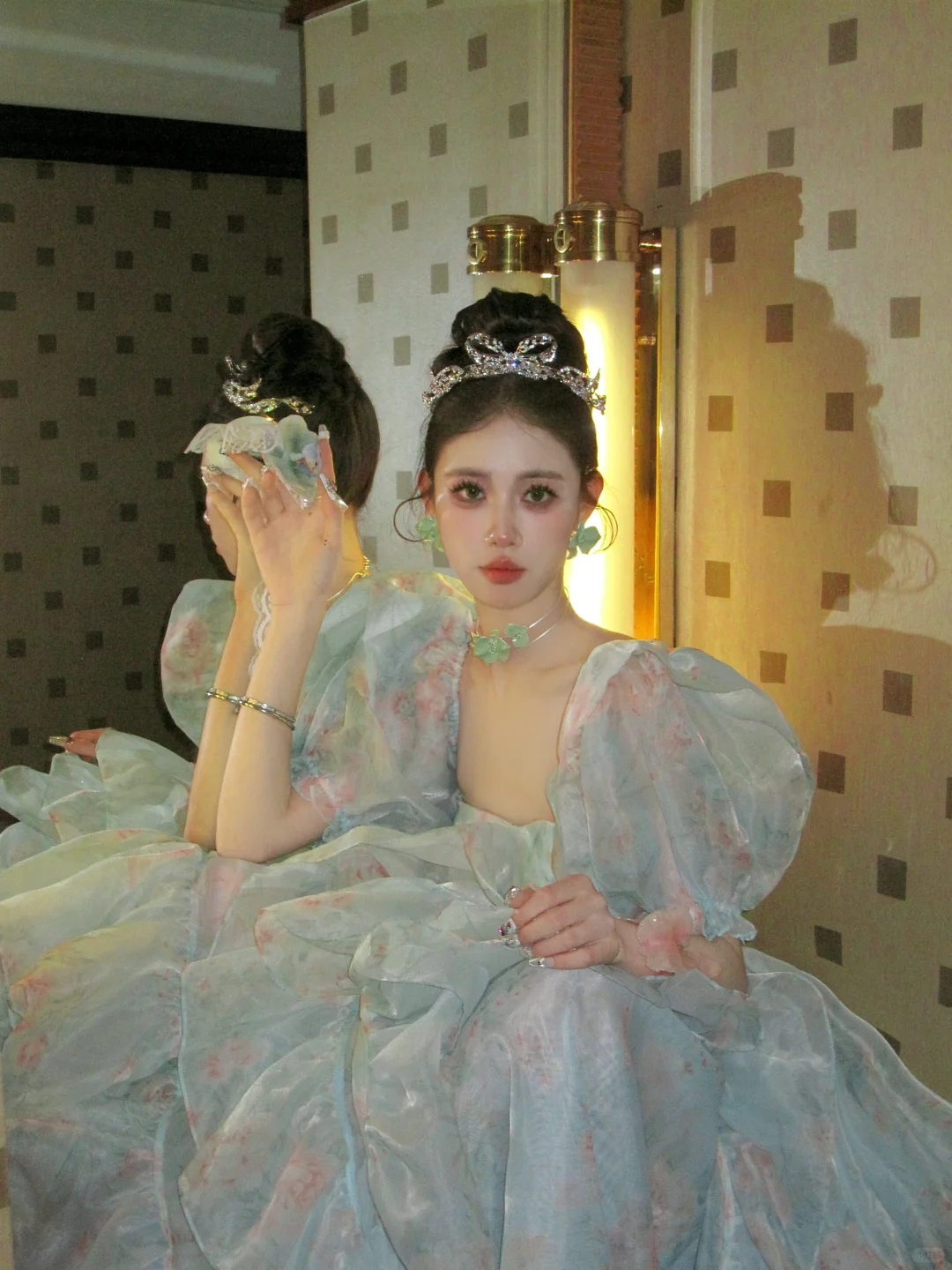 Ball Gown Puff Print Floral Ruffle Chiffon Long Party Dress Birthday Dress with Slit DP2529
