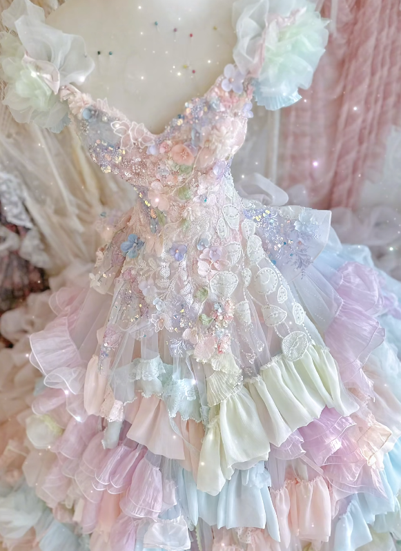 Dreamy Multi-color Ball Gown Puff Layered Chiffon Tulle 16th Birthday Dress Prom Dress DP3811