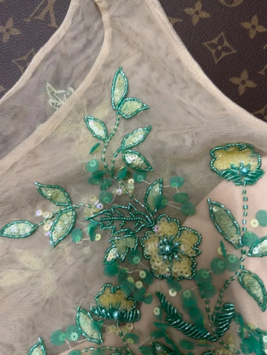 Green A Line Round Neck Embroidery Tulle Prom Dress Party Evening Dress DP5344