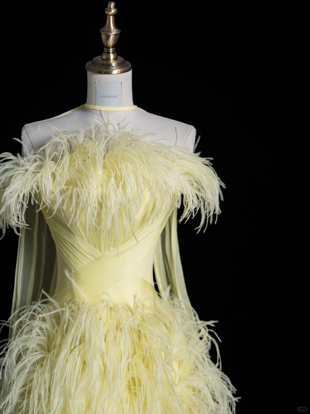 Light Yellow A Line Strapless Feather Tulle Long Prom Dress Graduation Prom Dress DP1970