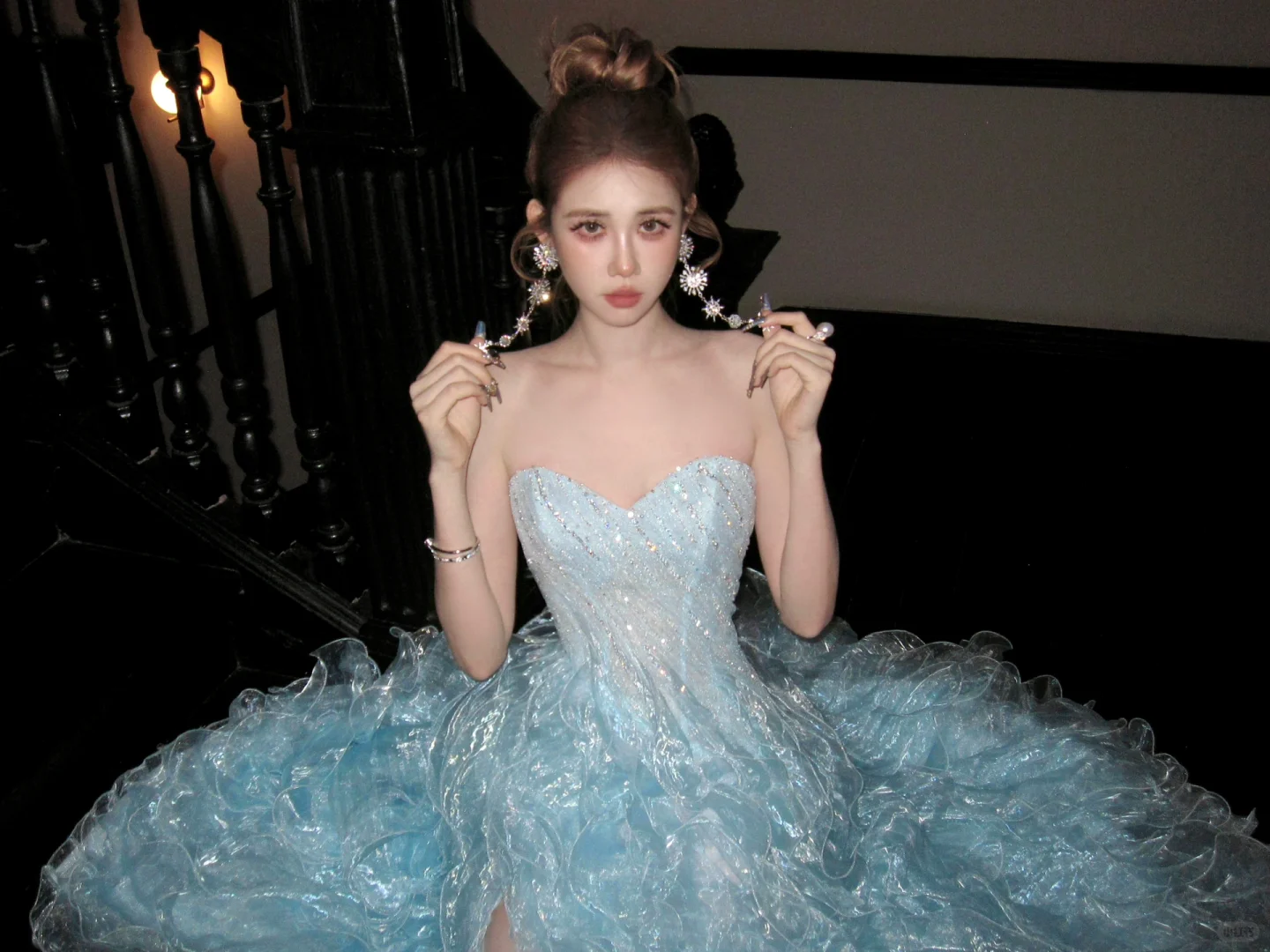 Stunning Ball Gown Sweetheart Neck Blue Tulle Long Party Dress Prom Dress with Slit DP2503