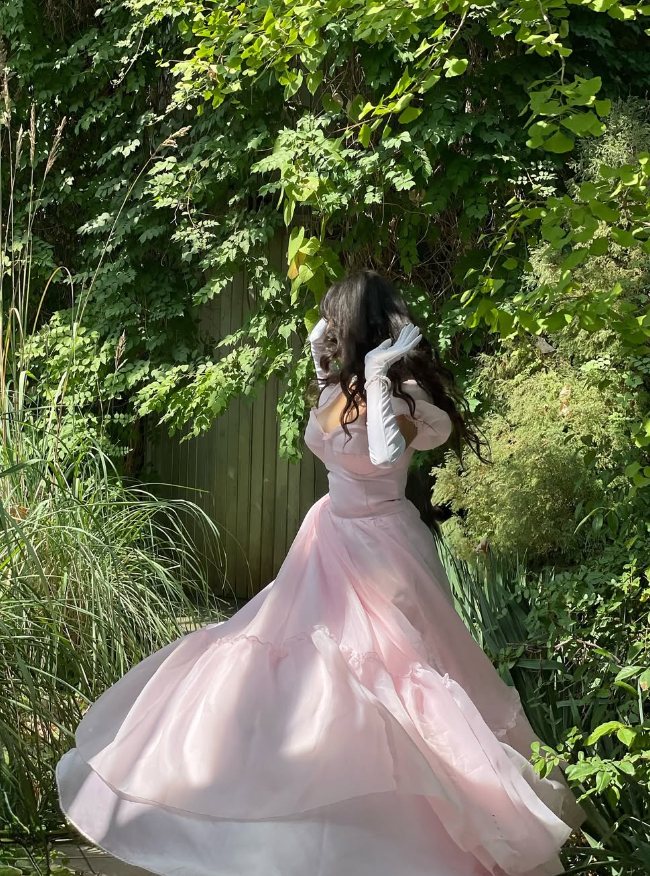 Princess A Line Puff Sleeve Light Pink Tulle Long Prom Dress Birthday Dress DP1679