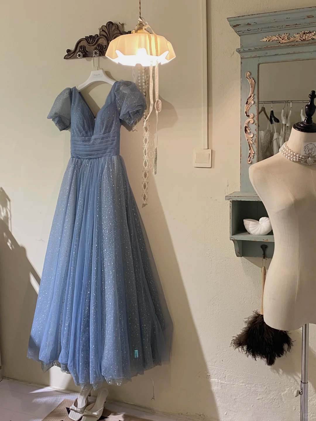 Princess Blue Ball Gown Puff Sequin Tulle 16th Birthday Dress Prom Dress Formal Dress DP3339