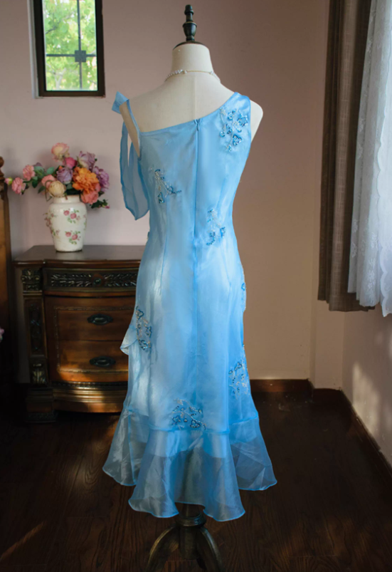 Vintage Mermaid Straps Beaded Chiffon Short Homecoming Dress Outfits DP4821