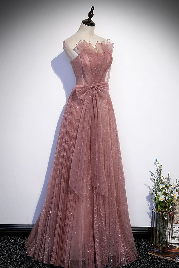 Pink Shiny Tulle Long A-Line Prom Dress Evening Dress DP408