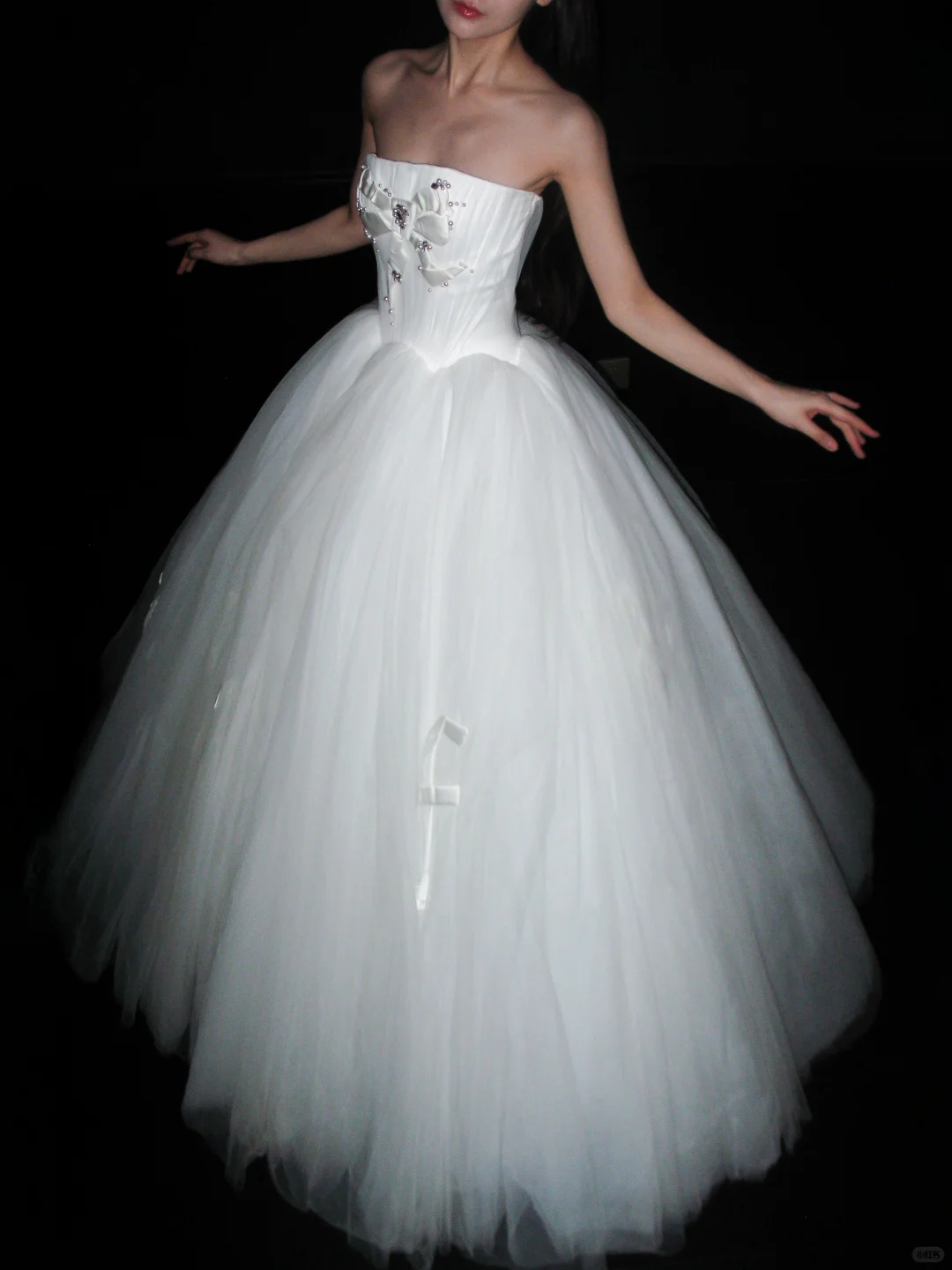 Sweety A Line Strapless Bow Knot White Tulle Long Wedding Dress DP8125