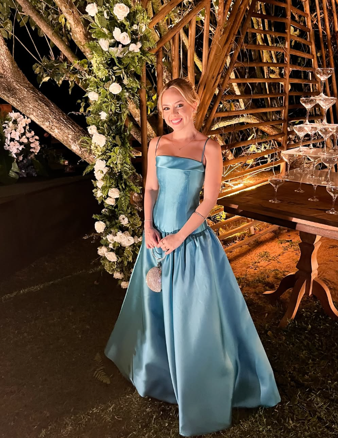 Elegant A Line Spaghetti Strap Blue Satin Prom Dress Graduation Prom Dress DP2118