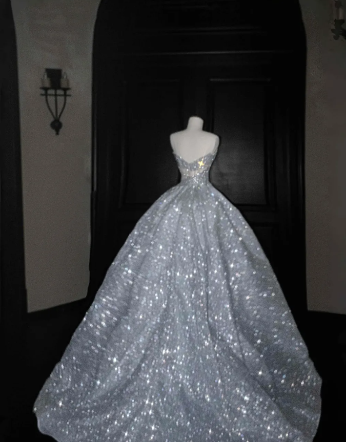 Stunning A Line Strapless Corset Silver Sequin Prom Dress Graduation Prom Dress DP1998